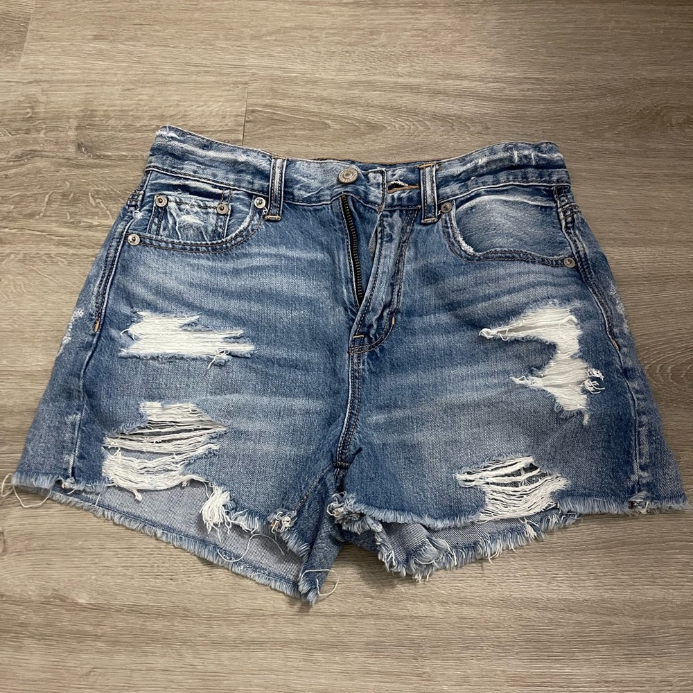 American Eagle High Waist Ripped Denim Shorts